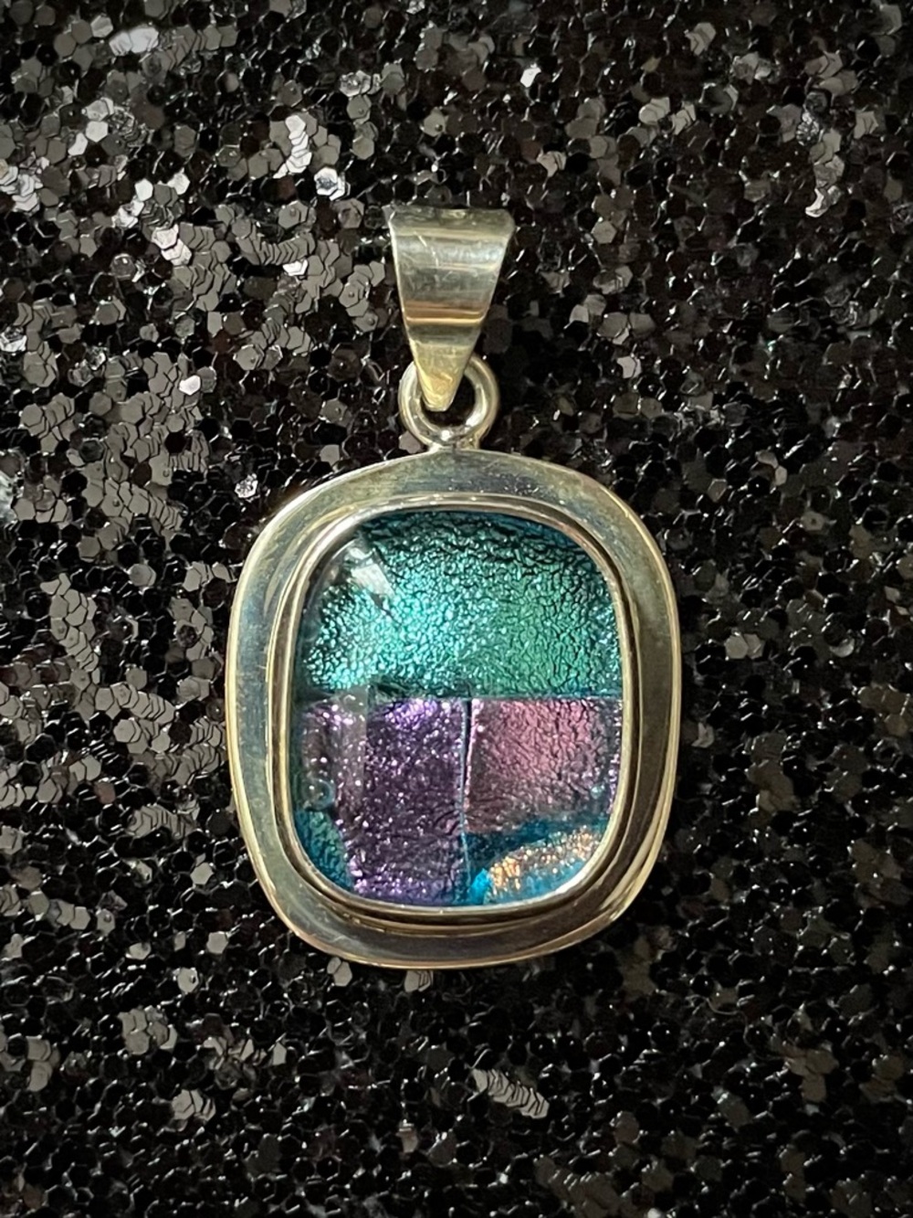 Iridescent Bubble Dichroic Glass Sterling Silver Pendant vintage Artisan